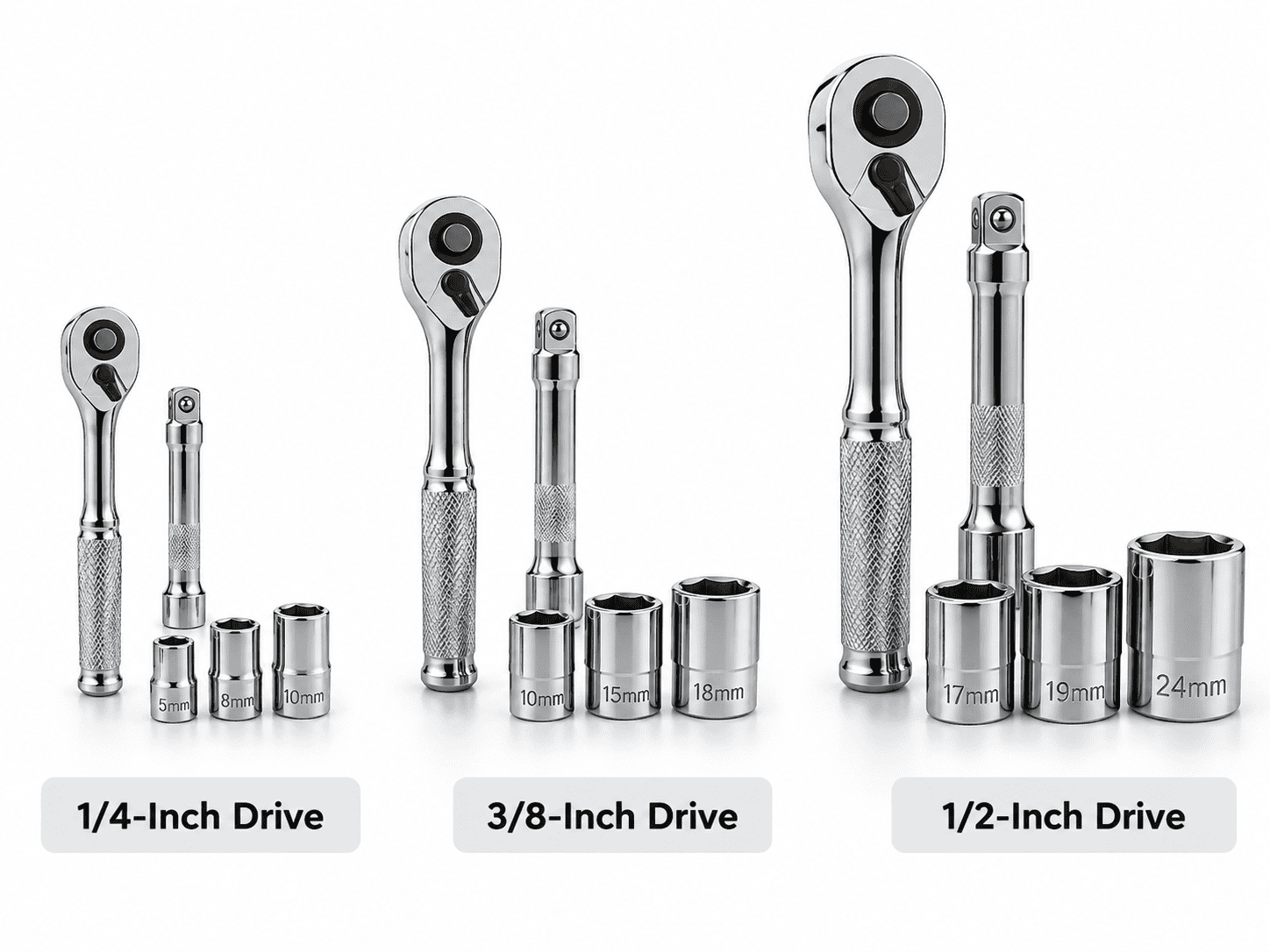 Comparison of different socket dreve sizes